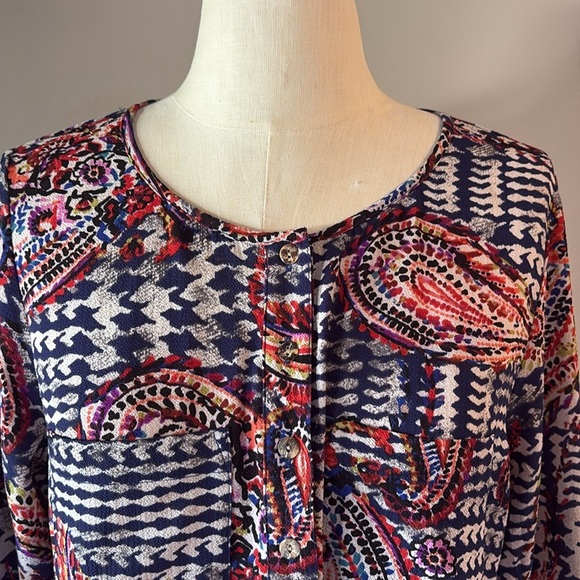 Anthropologie Fig and Flower paisley Tunic top oversize 3/4 tie sleeve pockets M - Picture 3 of 17
